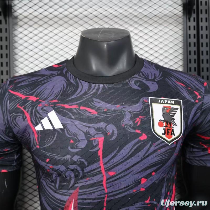 Player Version 2025 Japan Dark Navy with Rising Phoenix Design and Red Gradient Splash Pattern Jersey