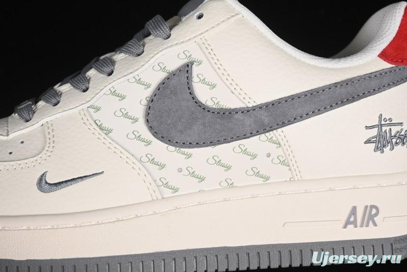 Nike Air Force 1 '07 Low Stussy Collaboration - English Beige Grey Red Low-Top Casual Sneakers - XZ3318-567