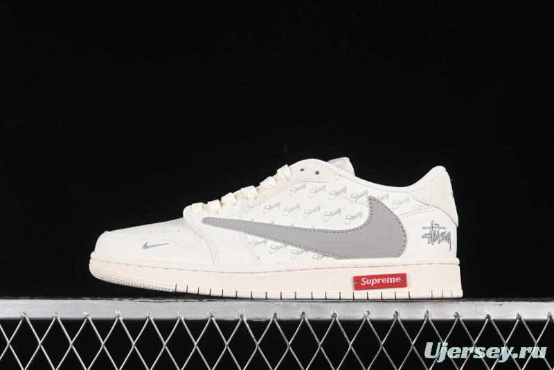 Nike Travis Scott x Fragment Design x Air Jordan 1 Low OG SP AJ1 Retro Sneakers with Reverse Swoosh - SJ2068-115