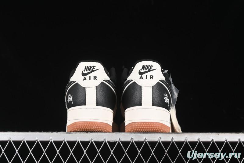 Nike Air Force 1 '07 Low Stussy Collaboration - Black Gum Marked Swoosh Low-Top Casual Sneakers - XZ9688-001