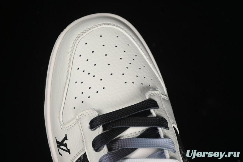 Nike SB Dunk Low LV Collaboration - Beige Black Printed Denim Anniversary High-End Custom Low-Top Casual Skate Shoes - XB3802-357