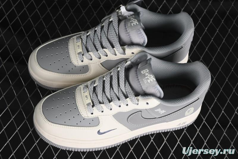 Nike Air Force 1 '07 Low Bape Collaboration - Off White Grey Low Top Casual Sneakers - BB6566-207