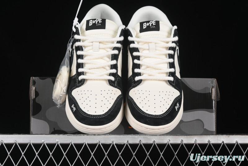 Nike SB Dunk Low Stussy Collaboration - Black White Marking Line Anniversary High-End Custom Low-Top Casual Sneakers - BB9898-008