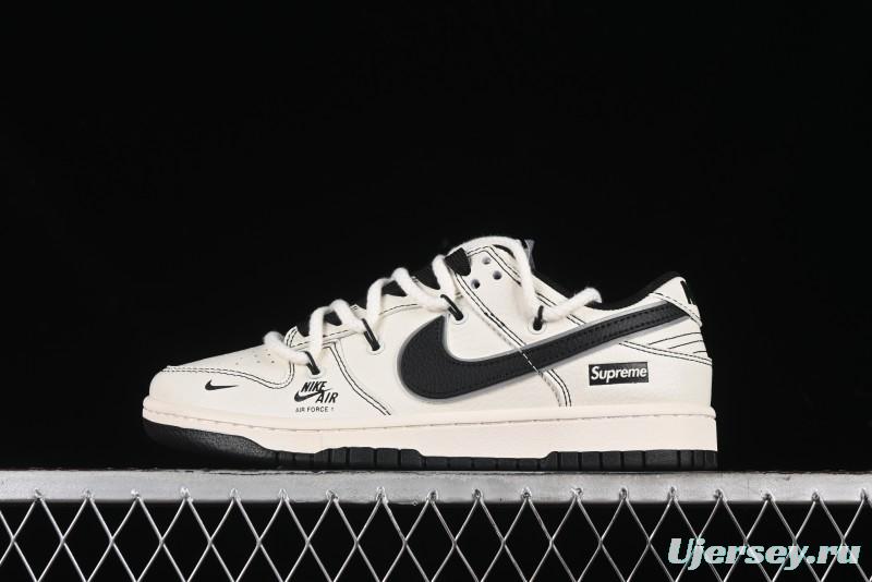 Nike SB Dunk Low Supreme Collaboration - Beige Black Mini Swoosh Anniversary Customized Low-Top Casual Skate Shoes - XX2025-566