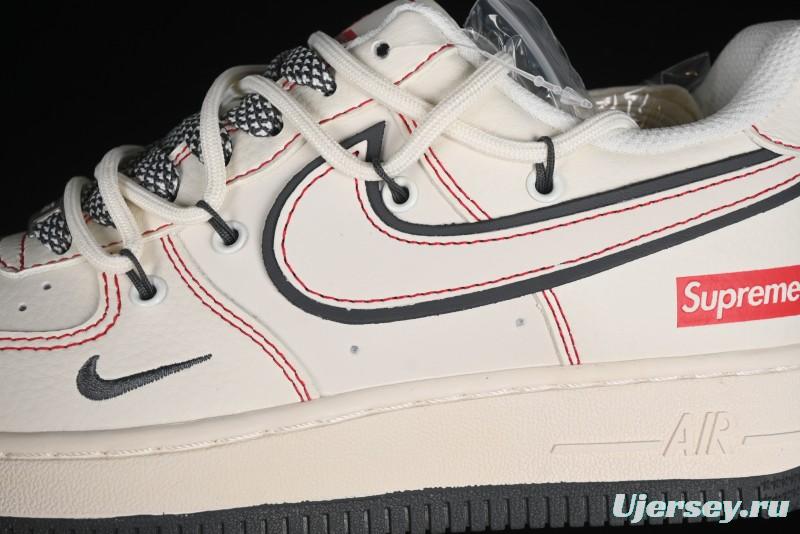 Nike Air Force 1 '07 Low Supreme Collaboration - Red Stitch Grey Sole Casual Sneakers - SJ1198-600