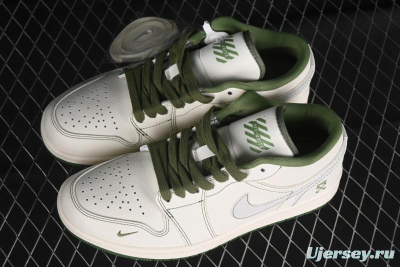 Nike Air Jordan 1 Low OFF-WHITE Collaboration - Retro Basketball Shoes with Beige Green Stitching - CF3688-021