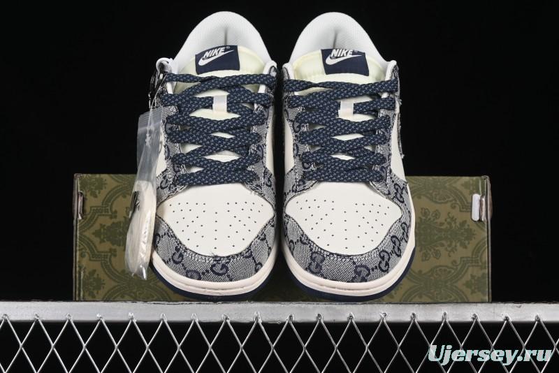 Nike SB Dunk Low Gucci Collaboration - Dark Blue Anniversary High-End Custom Low-Top Casual Skate Shoes - BB9676-313