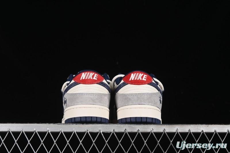 Nike SB Dunk Low Stussy Collaboration - Lace-Up Off White Navy Swoosh Anniversary High-End Custom Low-Top Casual Sneakers - SJ2068-308