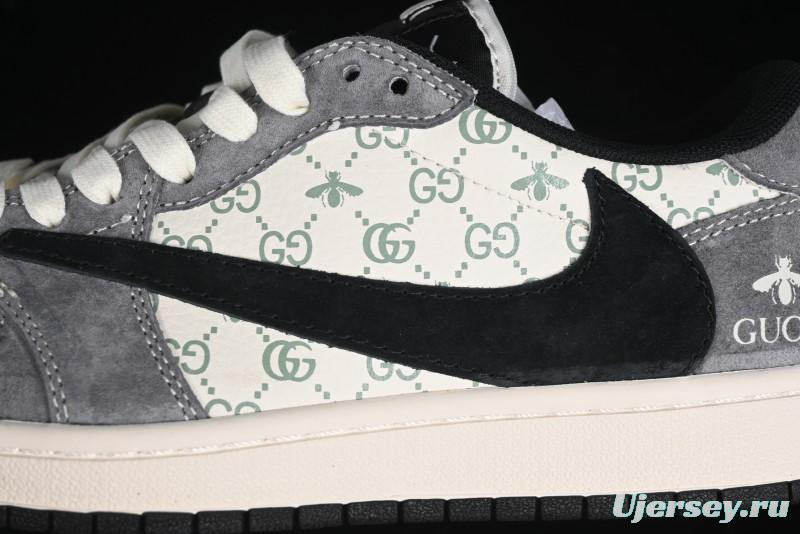 Nike Travis Scott x Fragment Design x Air Jordan 1 Low OG SP AJ1 Gucci Collaboration - Black Hook Dragonfly Low-top Casual Sneakers - SJ2068-137