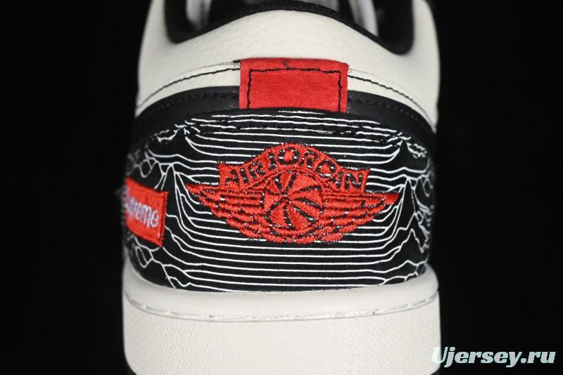 Nike Air Jordan 1 Low Supreme Collaboration - Black White Embossed Custom Retro Basketball Shoes DC2024-032