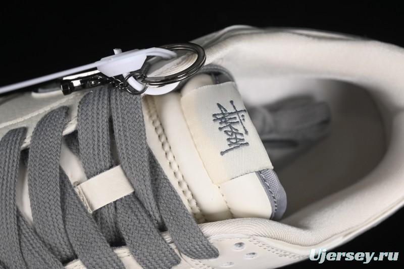 Nike SB Dunk Low Stussy Collaboration - Off White Dark Grey Swoosh Anniversary Custom Low-Top Casual Skate Shoes - DQ1098-382