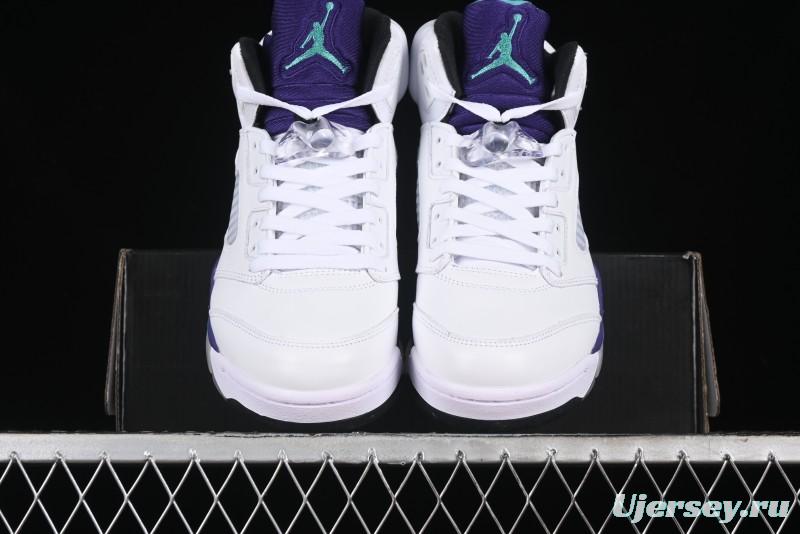 Nike Air Jordan 5 Retro Sneakers in White and Purple Grape Colorway - 136027-108