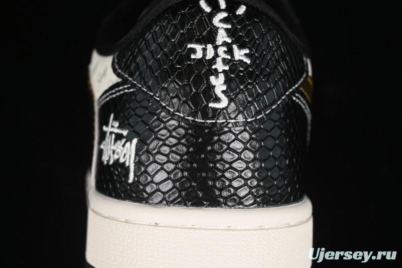 Nike Travis Scott x Fragment Design x Air Jordan 1 Low OG SP AJ1 Retro Sneakers with Dragon Scale Swoosh - XY2688-112