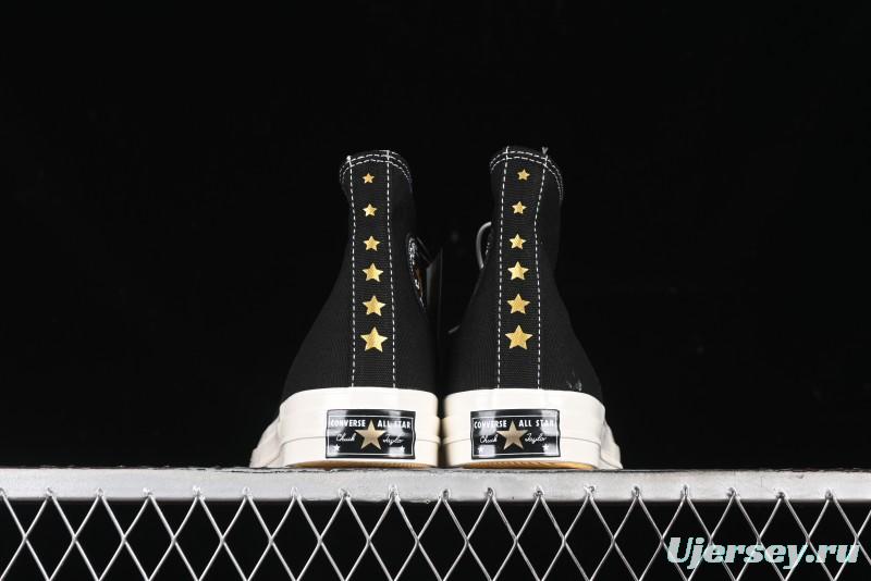 Converse Chuck 1970s High-Top Sneakers with Gold Star Accents and Classic Black & White Design - A12462C
