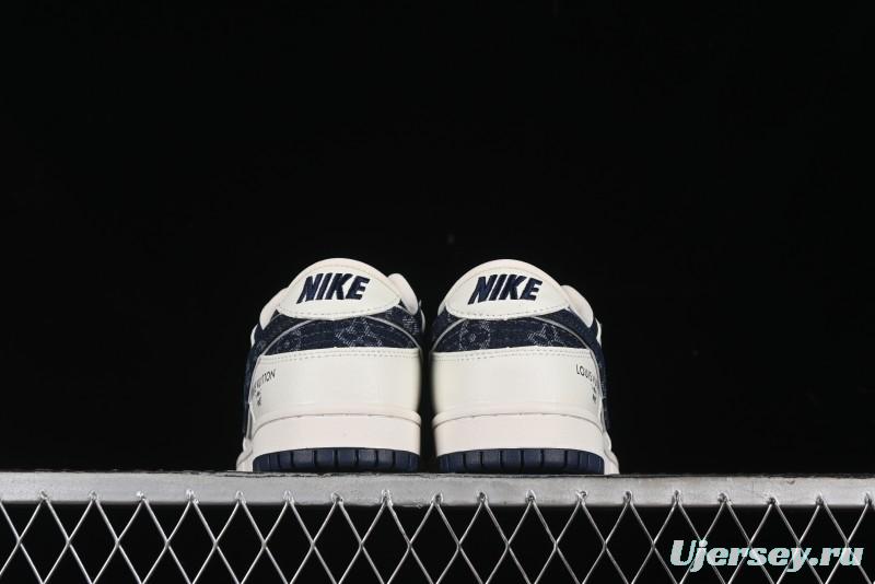 Nike SB Dunk Low LV Collaboration - Denim Print Swoosh Anniversary High-End Custom Low-Top Casual Skate Shoes - XB3802-360