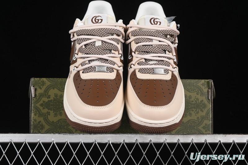 Nike Air Force 1 '07 Low Gucci Collaboration - Brown Coffee Drawstring Low-Top Casual Sneakers - SJ1198-400
