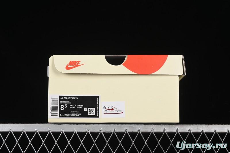 Nike Air Force 1 '07 Low Stussy Collaboration - Off White Red Lace-Up Low-Top Casual Sneakers - SJ1198-300