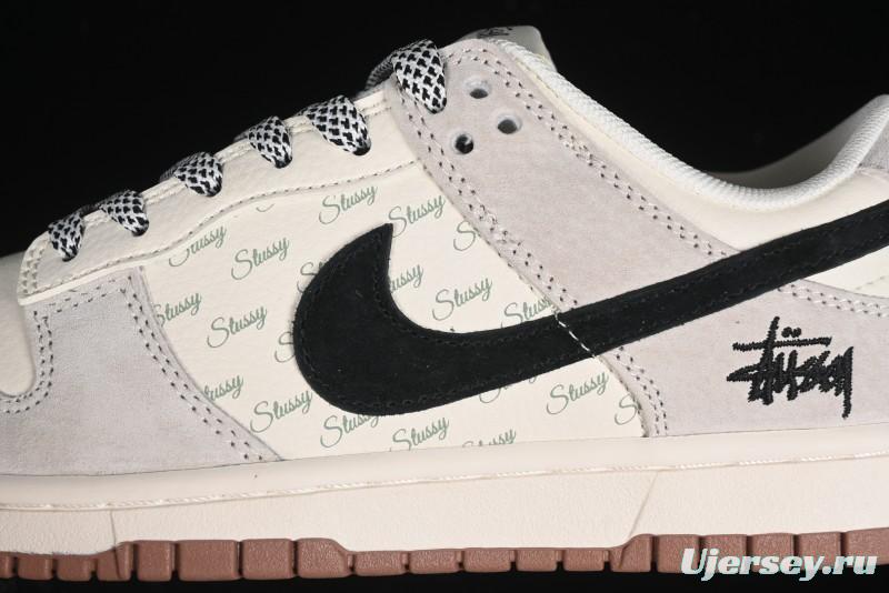 Nike SB Dunk Low Stussy Collaboration - Grey Black Checkerboard Gum Sole Anniversary Custom Low-Top Casual Skate Shoes - CF3688-031