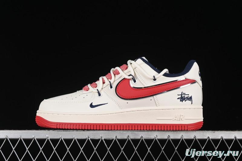 Nike Air Force 1 '07 Low Stussy Collaboration - Off White Red Lace-Up Low-Top Casual Sneakers - SJ1198-300