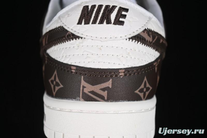 Nike SB Dunk Low LV Collaboration - Embossed White Brown Print Anniversary High-End Custom Low-Top Casual Sneakers - DQ1098-360