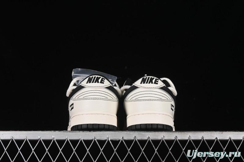 Nike SB Dunk Low Supreme Collaboration - Beige Black Mini Swoosh Anniversary Customized Low-Top Casual Skate Shoes - XX2025-566