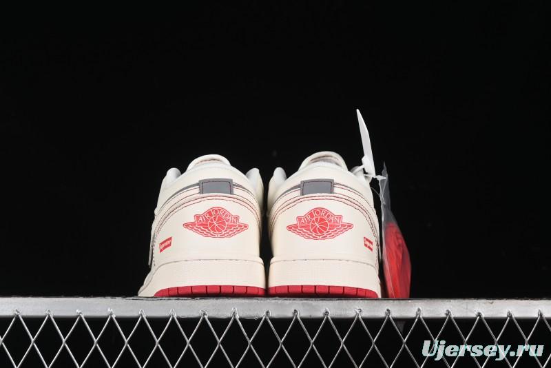 Nike Air Jordan 1 Low AJ1 Supreme Collaboration - Red Rabbit Retro Basketball Shoes - SJ9950-025