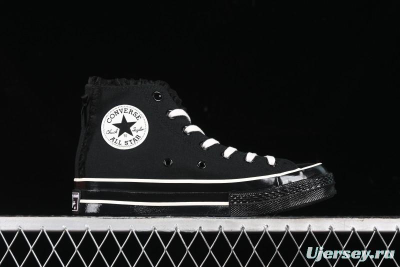 Converse Chuck 1970s High Top Canvas Shoes in Black Lace Punk Style - A10026C