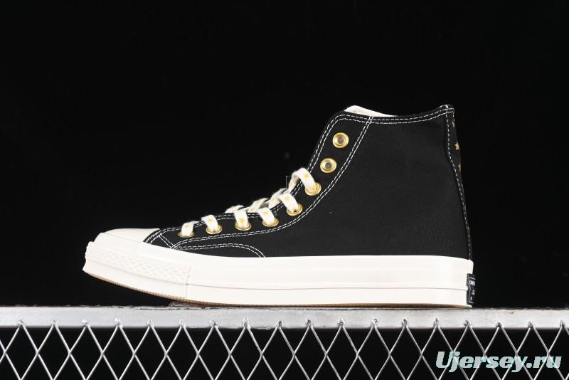 Converse Chuck 1970s High-Top Sneakers with Gold Star Accents and Classic Black & White Design - A12462C
