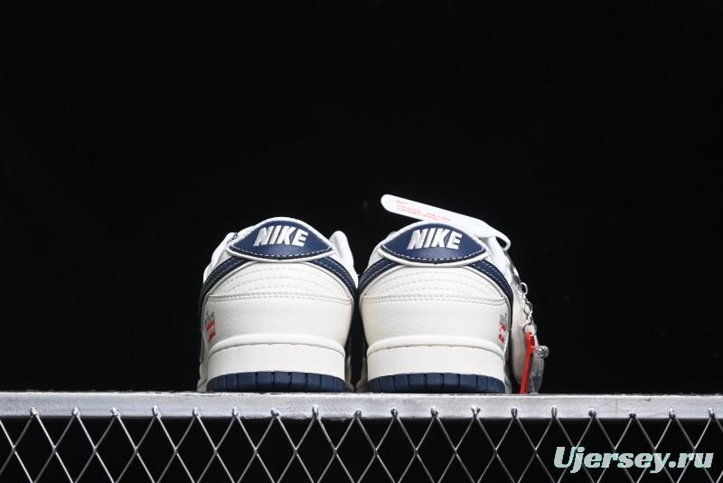 Nike SB Dunk Low Stone Island x Supreme Collaboration - Navy Blue & Off-White Anniversary High-End Custom Low-Top Casual Sneakers - BB9866-007