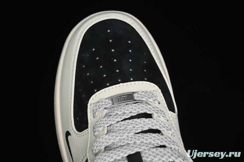 Nike Air Force 1 '07 Low Stussy Collaboration - Black Sail Silver Swoosh Casual Sneakers - XZ6188-729