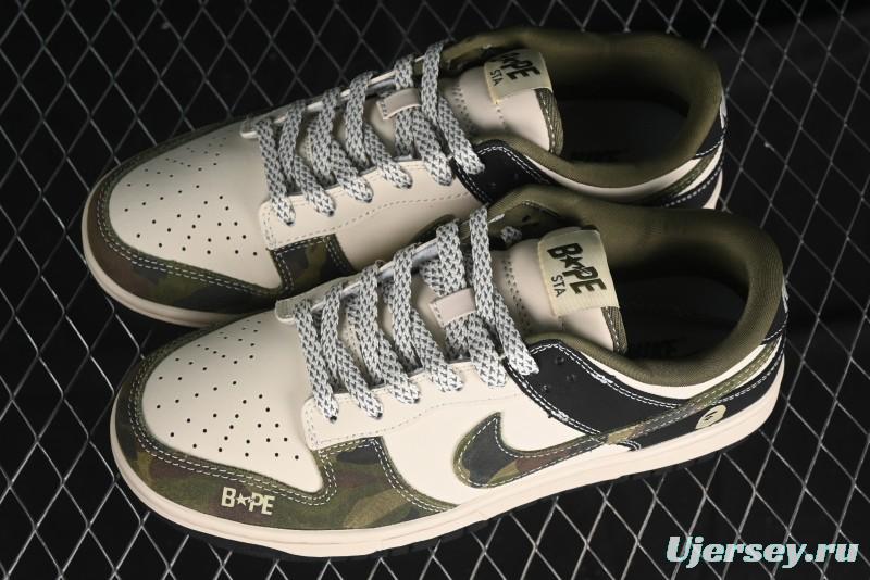 Nike SB Dunk Low Bape Collaboration - Patchwork Camouflage Anniversary Custom Low-Top Casual Sneakers - CH6336-229