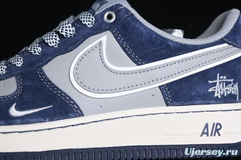 Nike Air Force 1 '07 Low Stussy Collaboration - Grey Blue Suede Low-Top Casual Sneakers - SJ6698-007