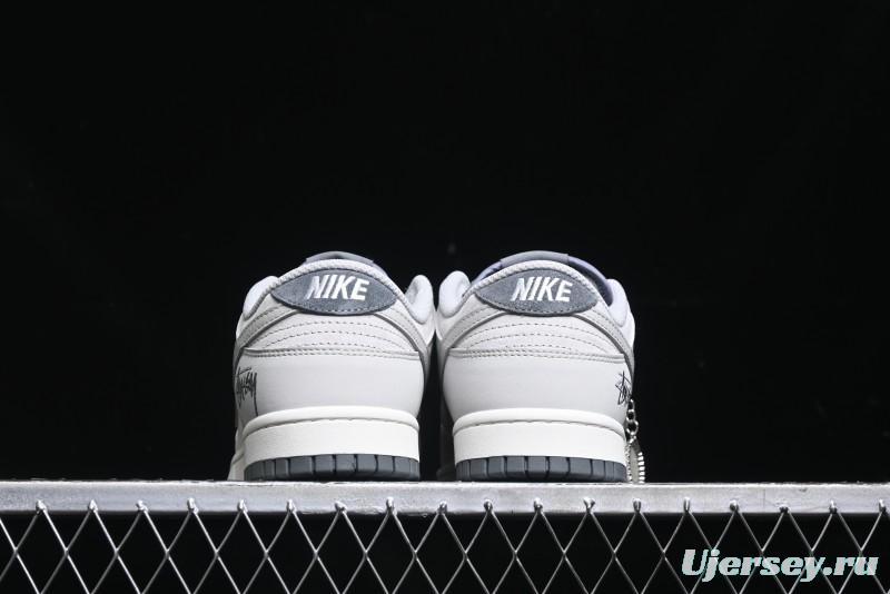 Nike SB Dunk Low Stussy Collaboration - Patchwork Grey Swoosh Anniversary Custom Low-Top Casual Skate Shoes - SF1029-403