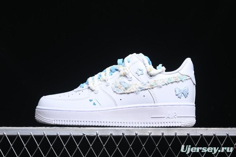 Nike Air Force 1 '07 Low Casual Sneakers with Valentines Day Theme and Blue Bow Detail - CH9999-223