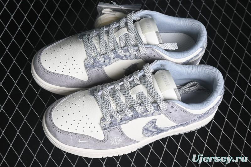 Nike SB Dunk Low Dior Stone Island Triple Collaboration Woven Grey Hook Anniversary High-End Custom Low-Top Casual Sneakers - DM6868-006