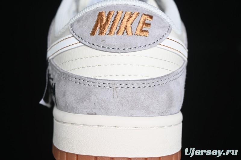 Nike SB Dunk Low Stussy Collaboration - Patchwork Black White Swoosh Anniversary Custom Low-Top Skate Shoes - DM6868-003