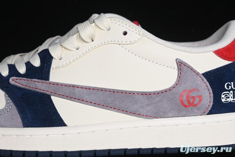 Nike Travis Scott x Fragment Design x Air Jordan 1 Low OG SP AJ1 Multi-Color Patchwork Low-Top Casual Sneakers - DM7866-039