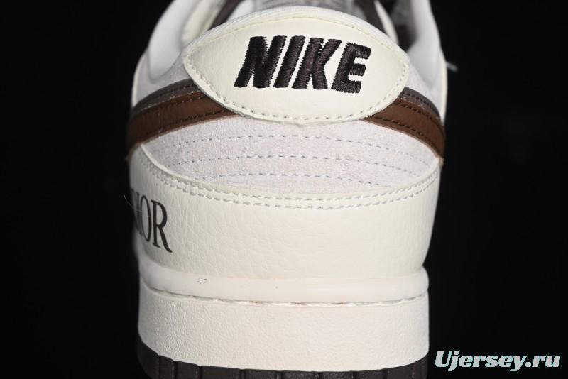 Nike SB Dunk Low Dior Collection - Beige Brown Swoosh Anniversary Custom Low-Top Casual Skate Shoes - XD6188-046