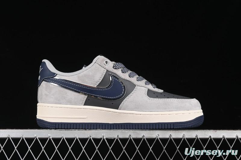 Nike Air Force 1 '07 Low Stussy Collaboration - Grey Pigskin Blue Sole Low-Top Casual Sneakers - SJ6698-005
