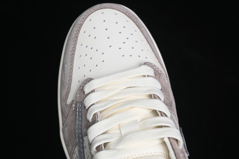 Nike Travis Scott x Fragment Design x Air Jordan 1 Low OG SP AJ1 OF Collaboration - Latte Grey Low Top Casual Sneakers - SJ2068-109