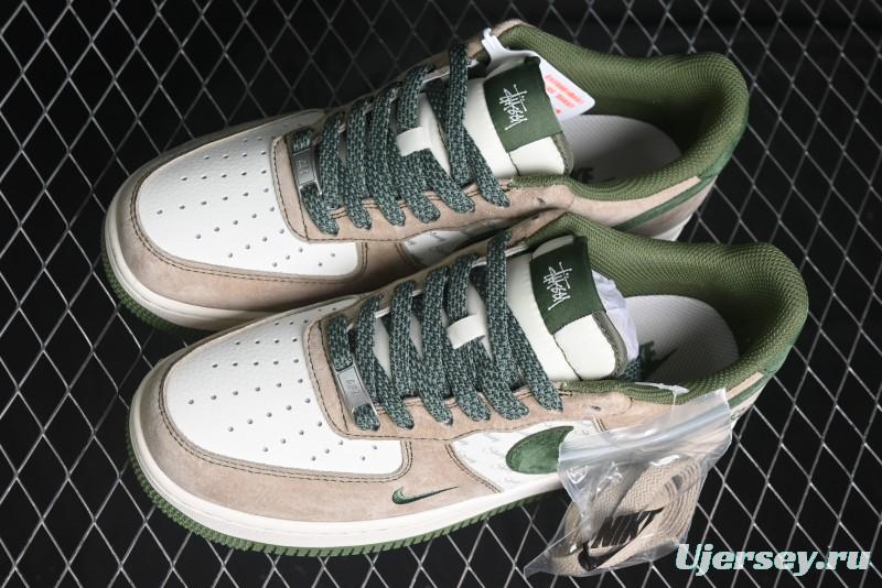 Nike Air Force 1 '07 Low Stussy Collaboration Light Brown Green Low-Top Casual Sneakers - XZ6188-666