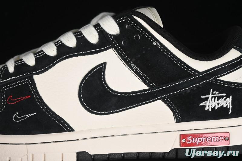 Nike SB Dunk Low Stussy Collaboration - Embroidered Black Swoosh Anniversary Custom Low-Top Casual Sneakers - MM1089-034
