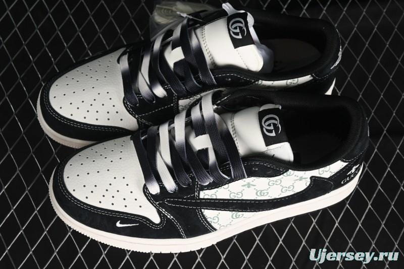 Nike Travis Scott x Fragment Design x Air Jordan 1 Low OG SP AJ1 Gucci Collaboration - Black Dragonfly Low-top Casual Sneakers - SJ2068-139