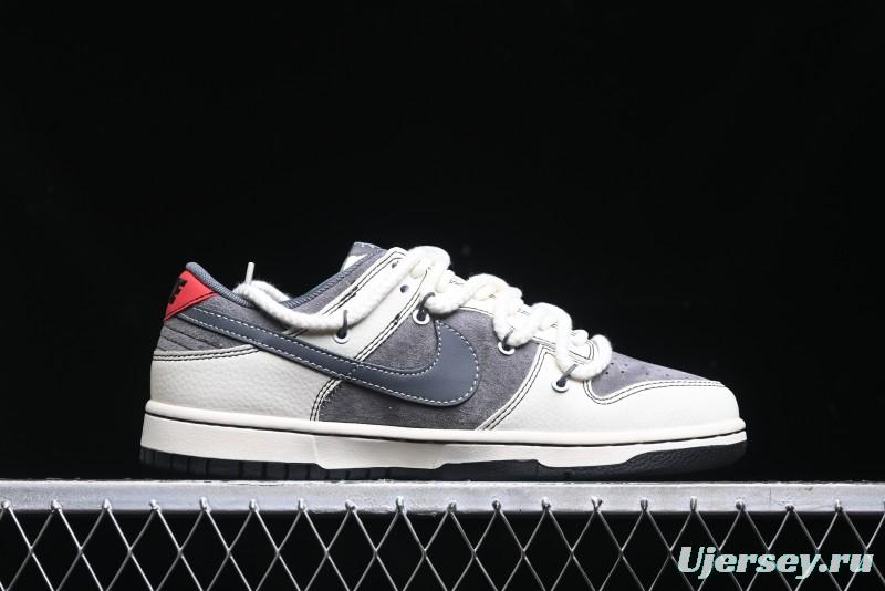 Nike SB Dunk Low Stussy Collaboration - Lace-Up Grey White Grey Check Anniversary High-End Custom Low-Top Casual Skate Shoes - YX5066-207