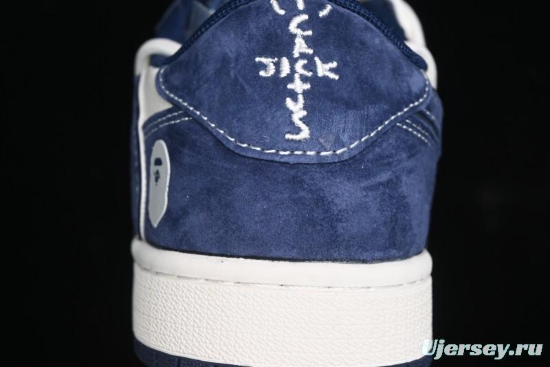 Nike Travis Scott x Fragment Design x Air Jordan 1 Low OG SP AJ1 Bape Collaboration - Klein Blue Lace-Up Low-Top Casual Sneakers - XS3186-201