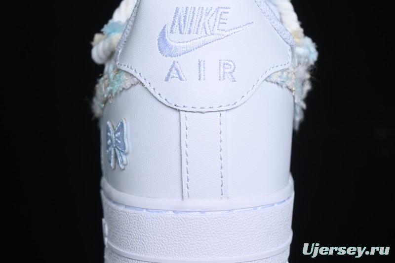 Nike Air Force 1 '07 Low Casual Sneakers with Valentines Day Theme and Blue Bow Detail - CH9999-223