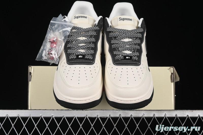 Nike Air Force 1 '07 Low Stone Island x Supreme Collaboration - Off-White Black Heel Casual Sneakers - BB1616-307