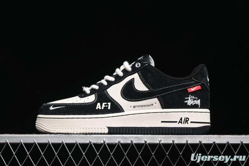 Nike Air Force 1 '07 Low Stussy Collaboration - Black/Red Label Low-Top Casual Sneakers - SJ6698-008