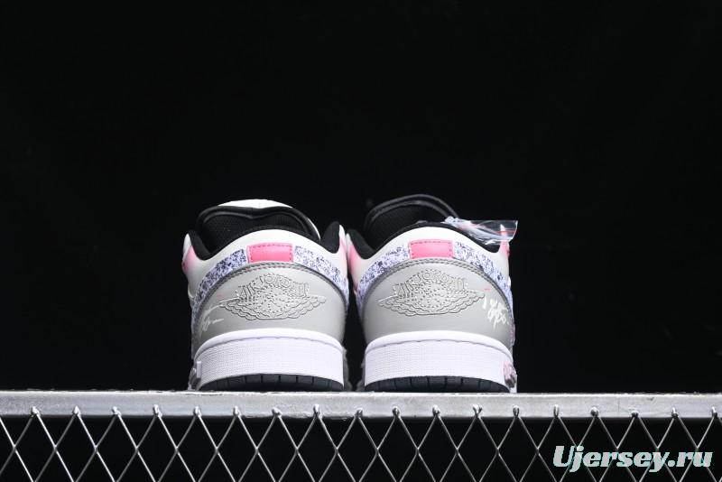 Nike Air Jordan 1 Low Retro Basketball Shoes - Panda Mischief Qixi Theme with Special Graffiti Design - 553558-132