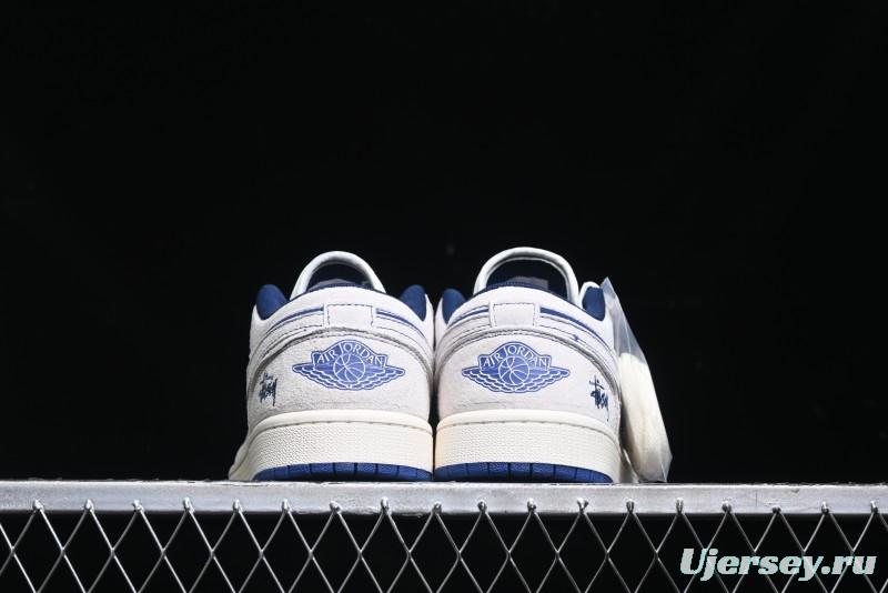 Nike Air Jordan 1 Low Stussy Collaboration - Premium Custom Retro Basketball Shoes with Blue-Grey Accents - DM9188-006